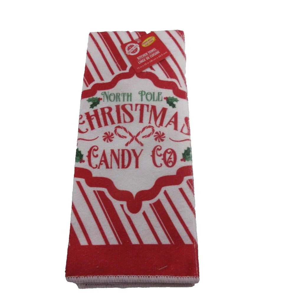 3 pc kitchen towel set (2 Kitchen Towels 1 Oven Mitt)North Pole Christmas Candy
